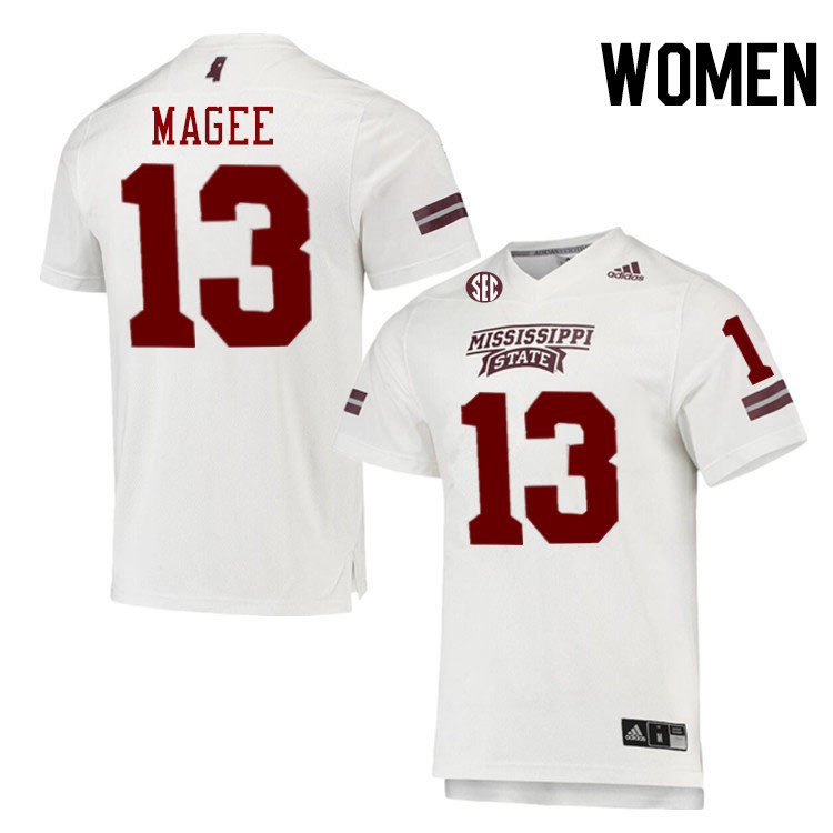 Women #13 Sanfrisco Magee Mississippi State Bulldogs College Football Jerseys Stitched-White